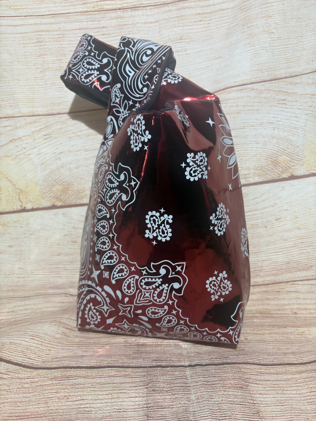 Yaito Shiny Red Paisley Print One Handle Knot Casual Bag