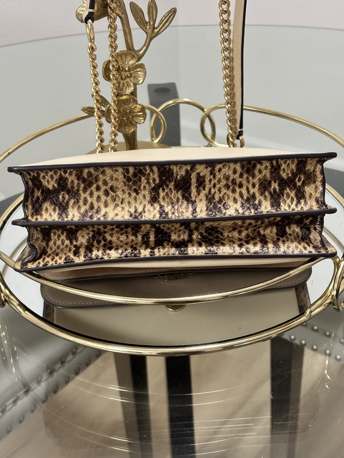Coach Klare Colorblock Beige Cream Snakeskin-Effect Shoulder Crossbody Bag