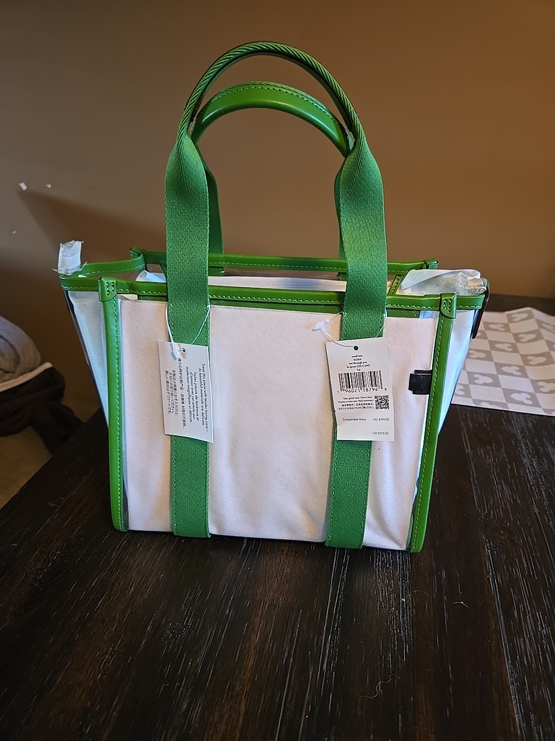 Kate Spade KL064 Kip See Through PVC Small Tote Stadium Bag Handbag Green