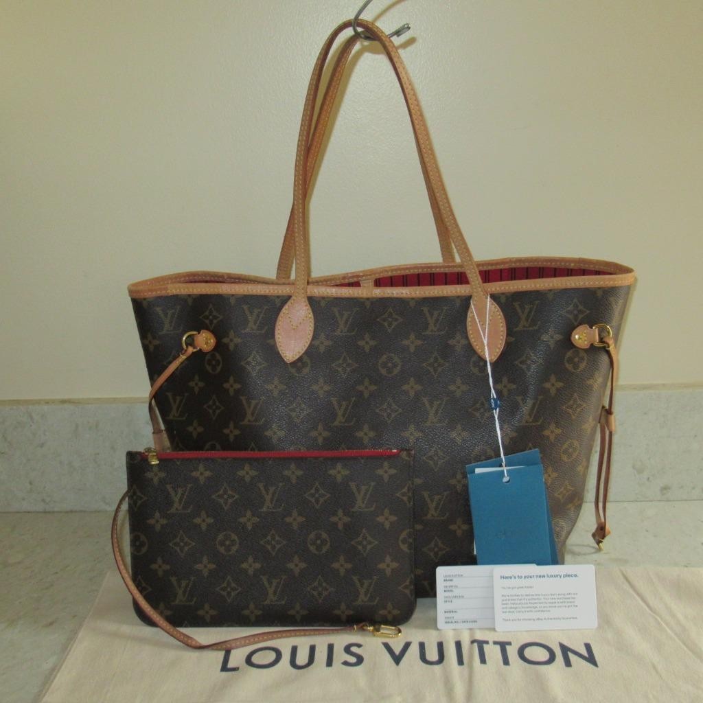 2021 Louis Vuitton Monogram Red Neverfull MM Shoulder Bag + POUCH $2240+TAX