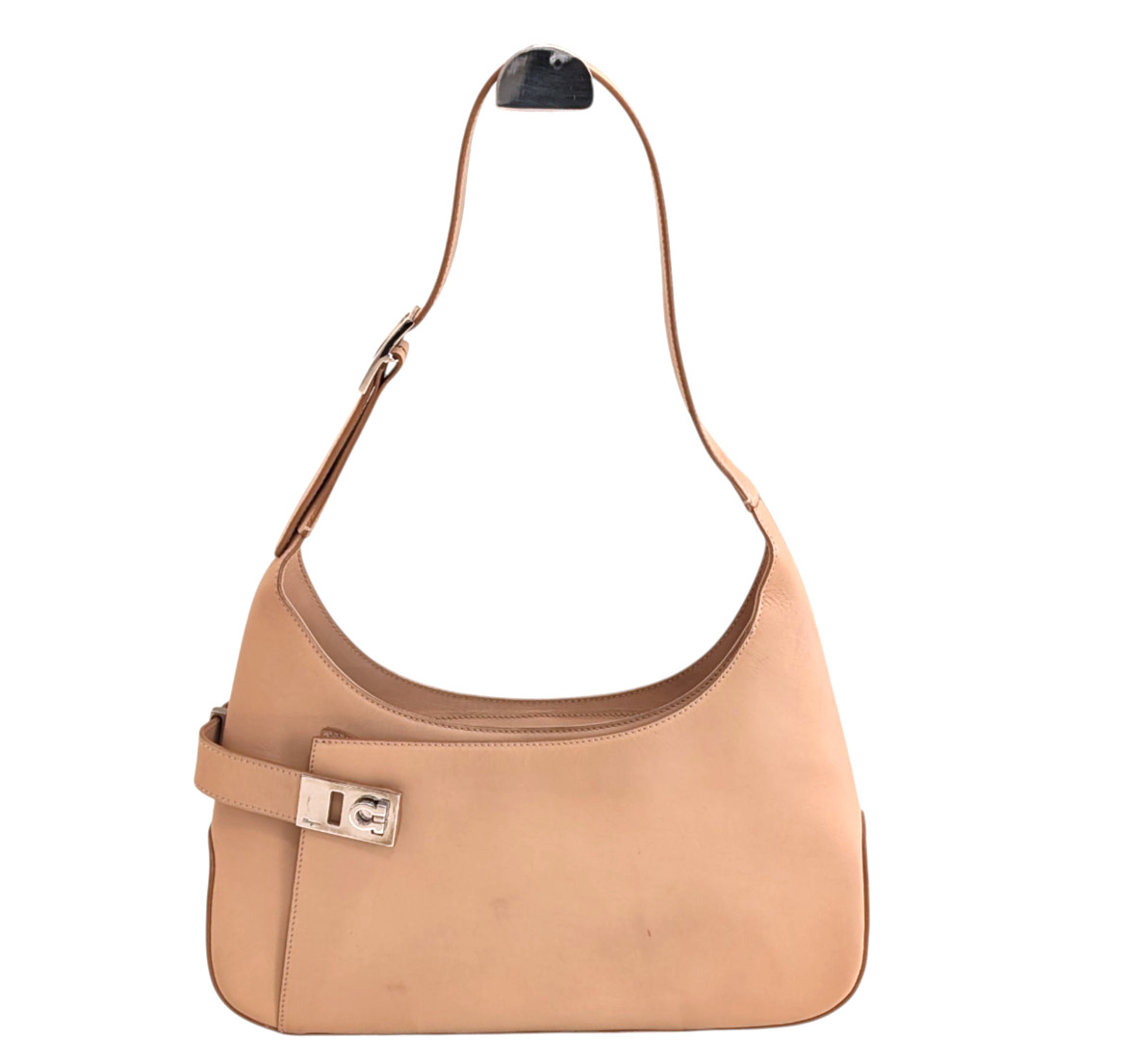 Salvatore Ferragamo Gancini Shoulder Bag Purse Leather Beige