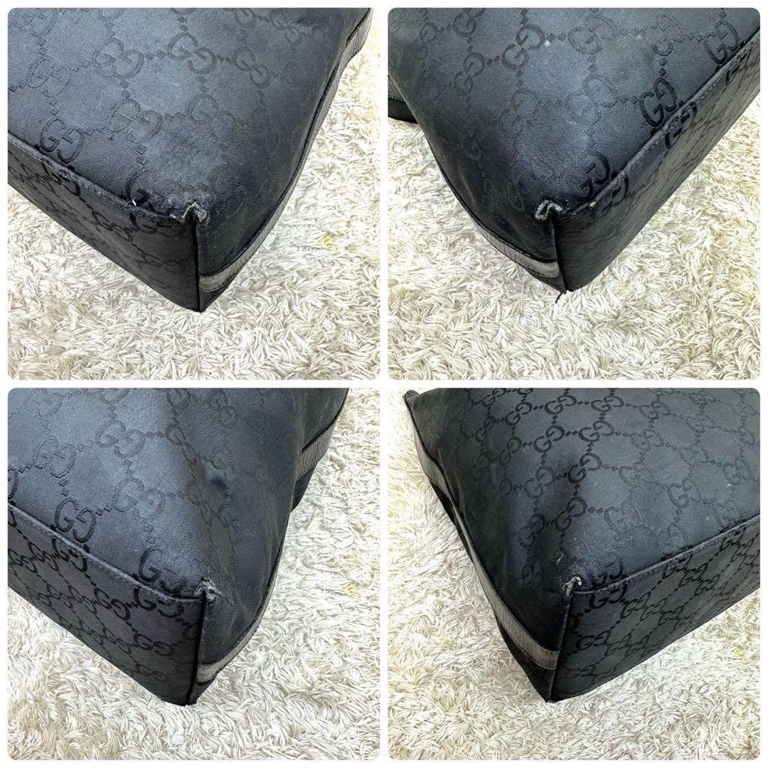 Auth Gucci One Shoulder Handbag GG Nylon Canvas Leather Black From Japan