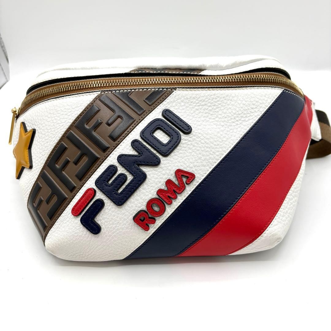 FENDI × FILA FENDI MANIA Leather White body bag Y2K Vintage Italy Authentic