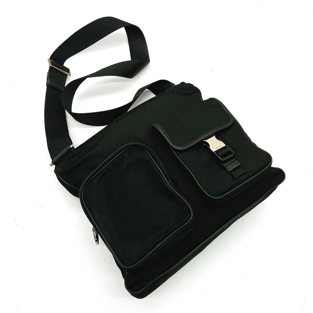 PRADA Shoulder Bag Nylon Triangle Logo Plate Black Self Standing From Japan