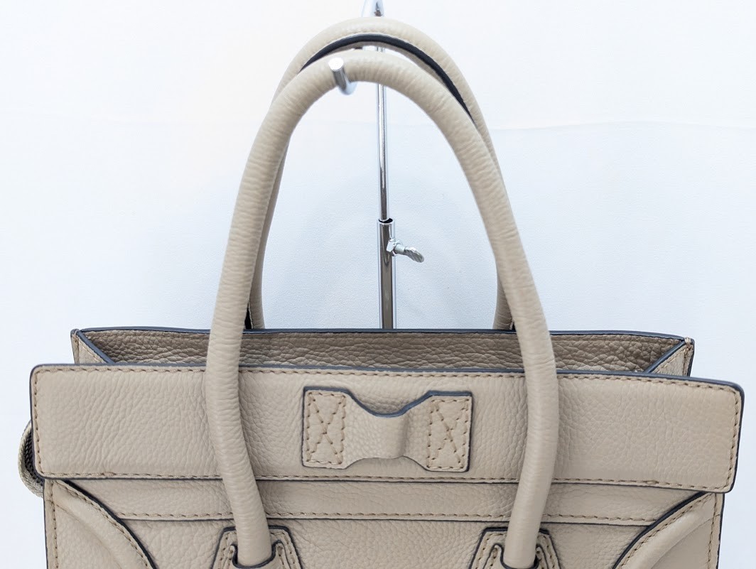 CELINE Luggage Mini Shopper Leather Tote Hand Bag Beige Authentic