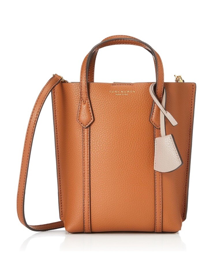 New Tory Burch Mini Perry Top Handles Leather Tote Crossbody in Light Umber