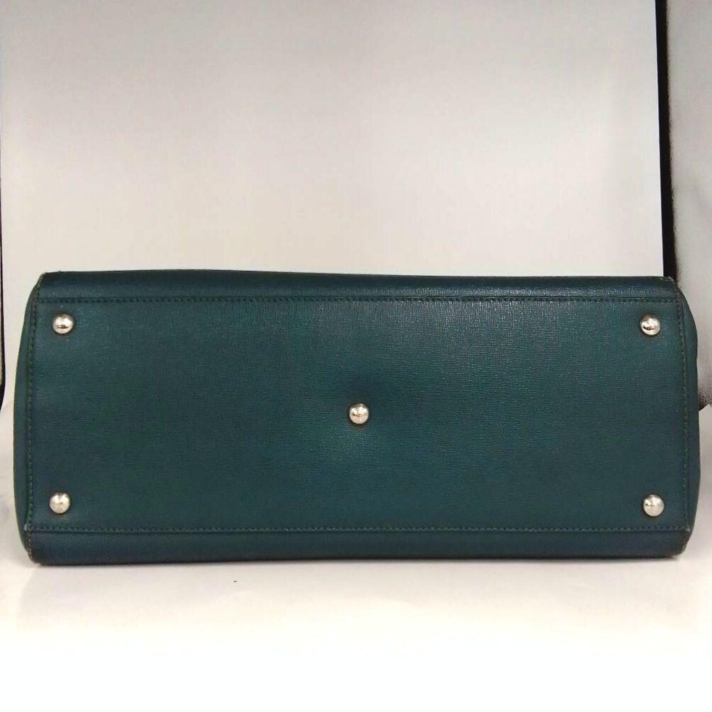 Fendi 2Jours Green Leather Tote Bag 2 Way Shoulder Strap Dust Bag Auth