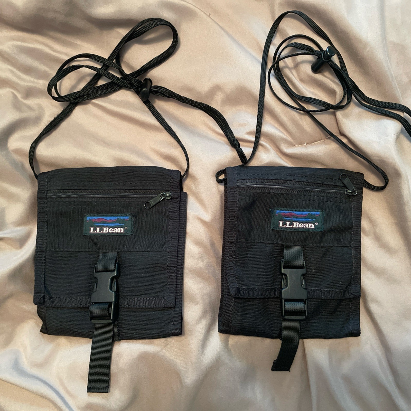 LL Bean Crossbody Wallet Bag Black Travel Organizer Set Of 2 Trifold Small Purse