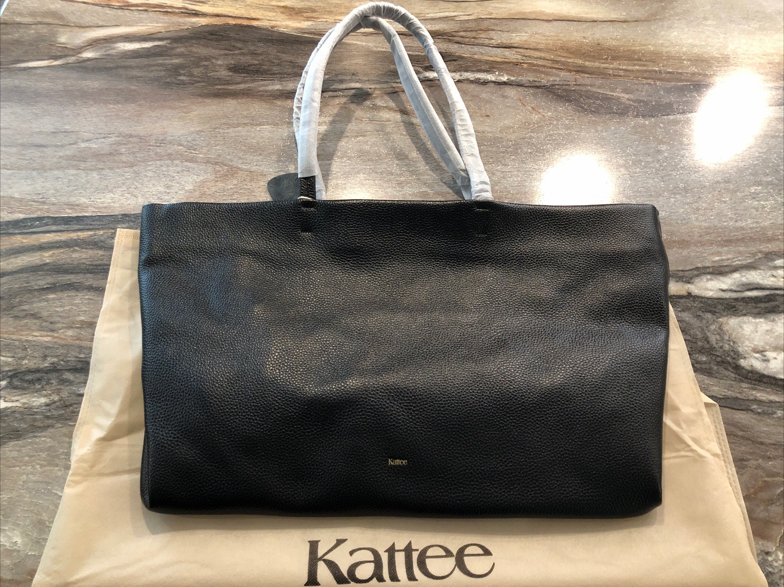 Kattee Large Black Imported Leather Handbag Purse Bag Laptop Bag Dust Cover New