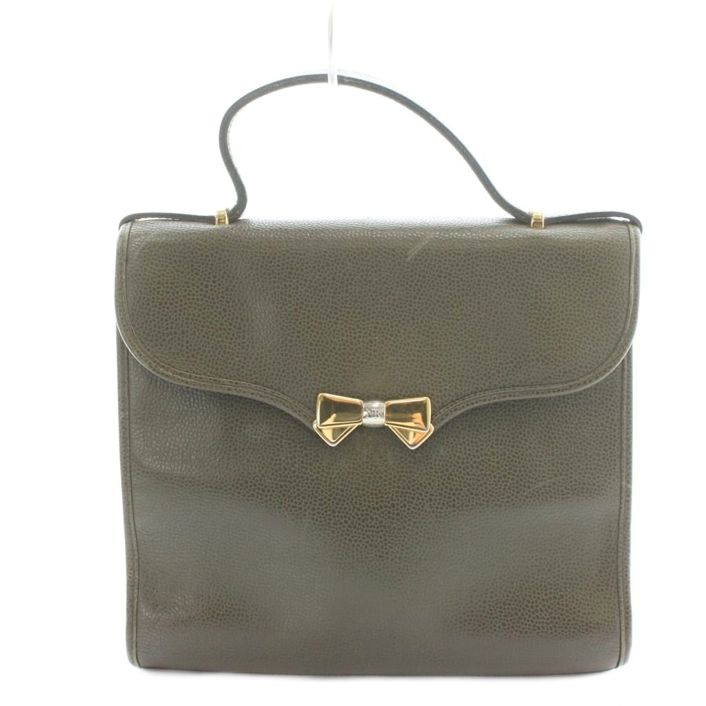 Nina Ricci Leather Handbag Khaki 6.7″ x 9.1″ B Condition Vintage Women’s