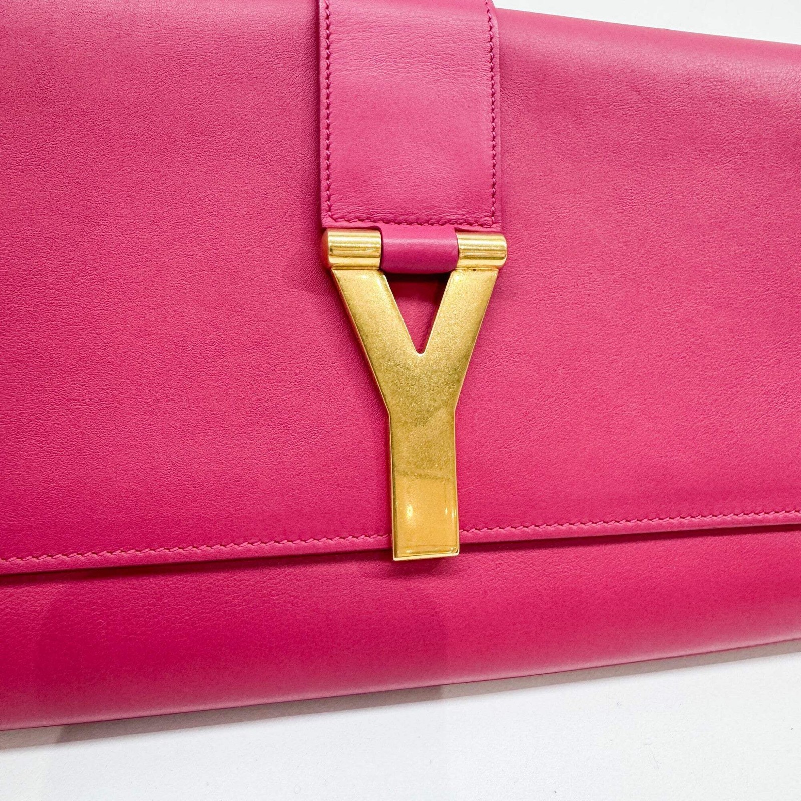 SAINT LAURENT Ligne Y Pink Leather Clutch Bag
