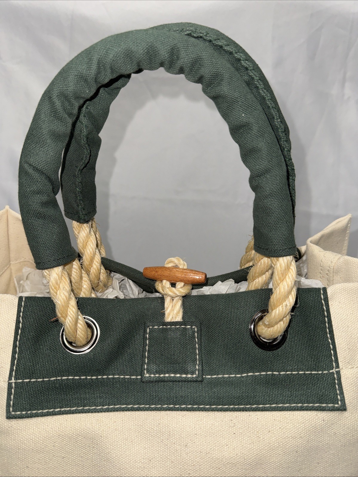 Vintage Wathne Heavy Duty Canvas Tote Logo Rope Handle Green Nautical