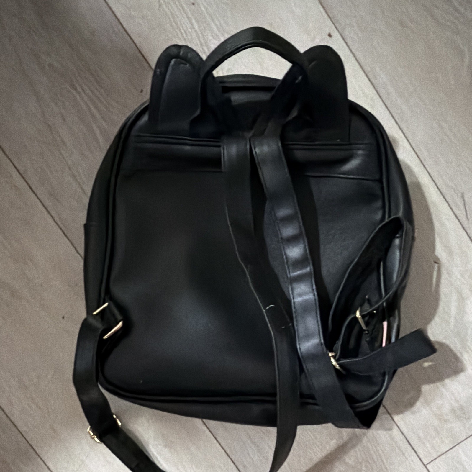 Black Cat Ear Mini Backpack for Women, Zip Closure, Adjustable Detachable Strap