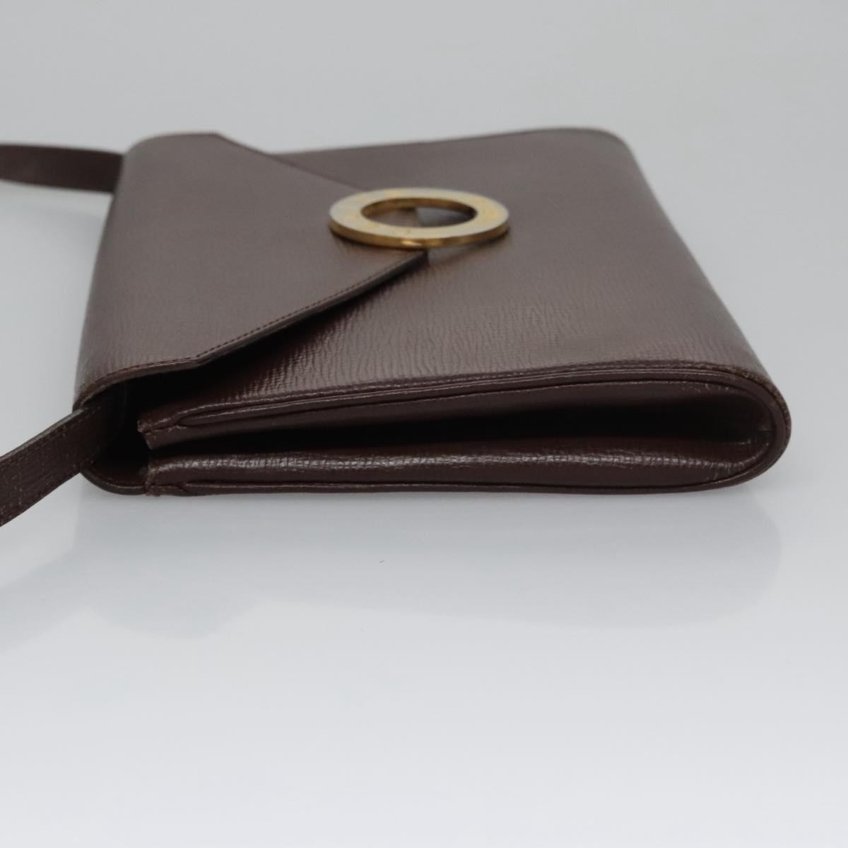 CELINE Circle Shoulder Bag Leather Brown Gold Auth bs21922