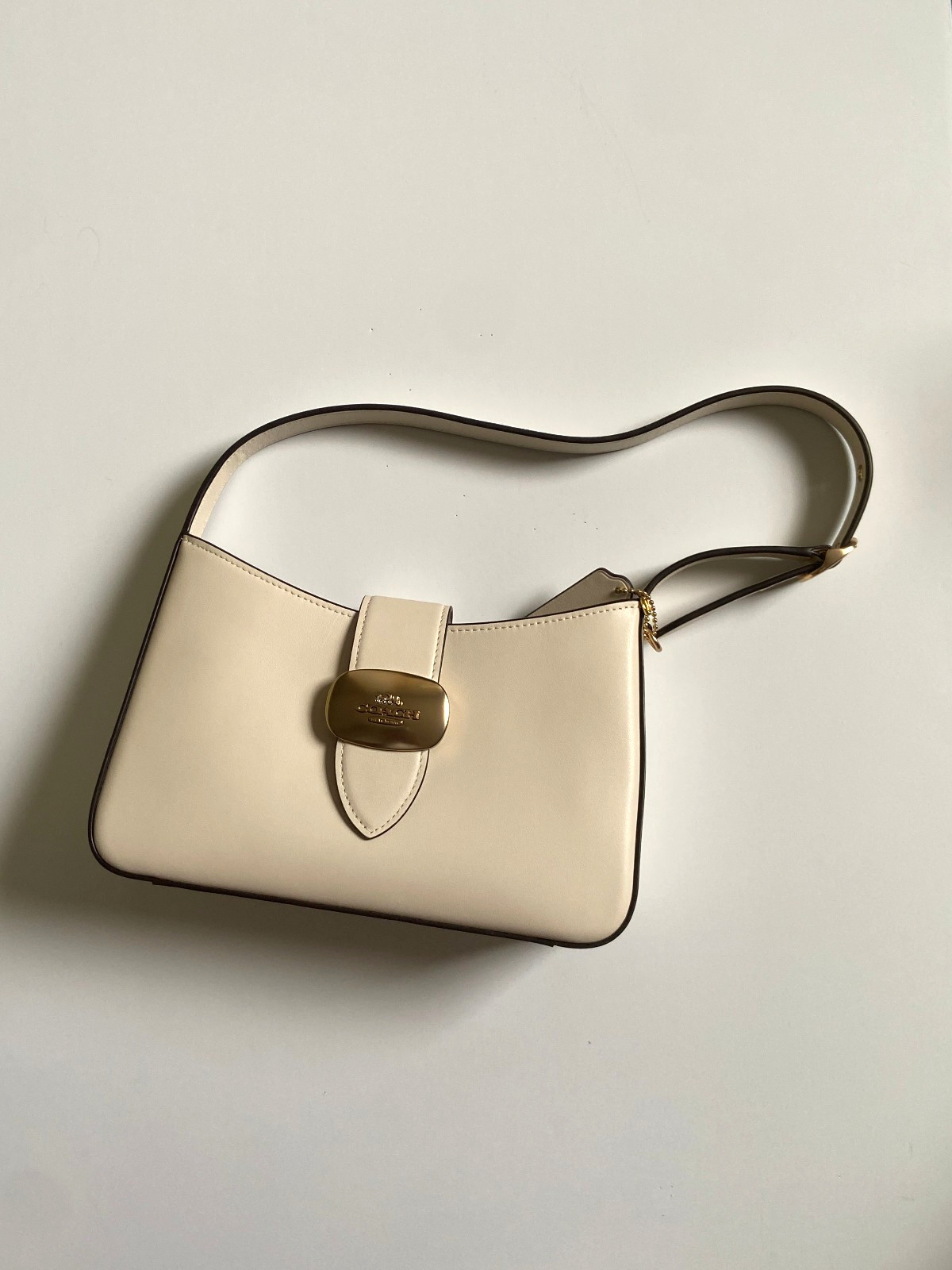 Coach Eliza Shoulder Bag Smooth Leather, Gold Chalk White Snap Closure
