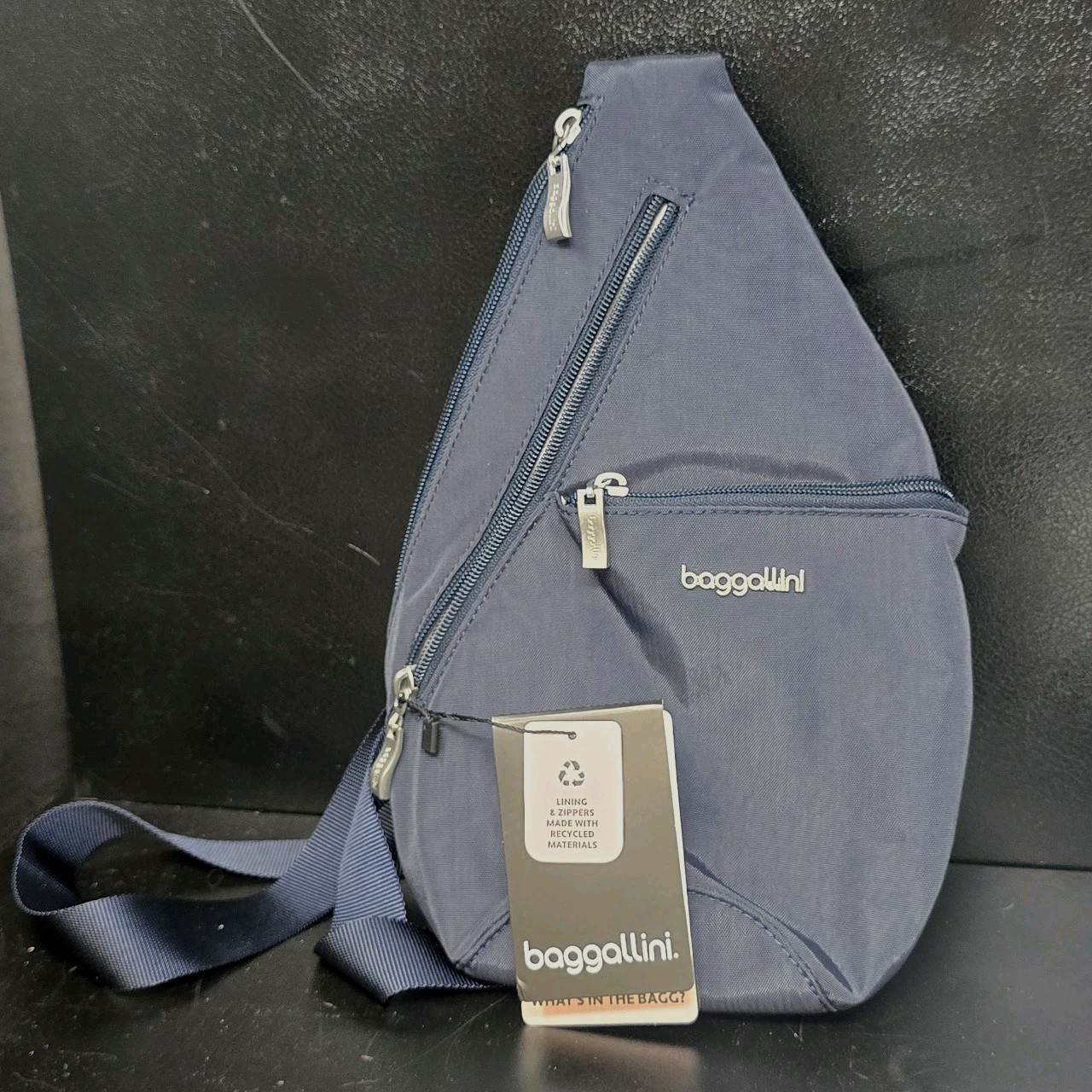 Baggallini Mini Sling Bag French Navy Crossbody Travel Backpack Water Resistant