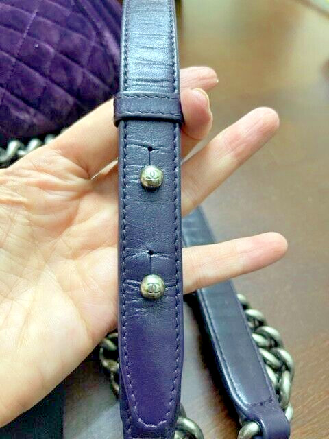 CHANEL Small LE BOY Purple Silver Chain Small Velvet Lambskin Bag Crossbody