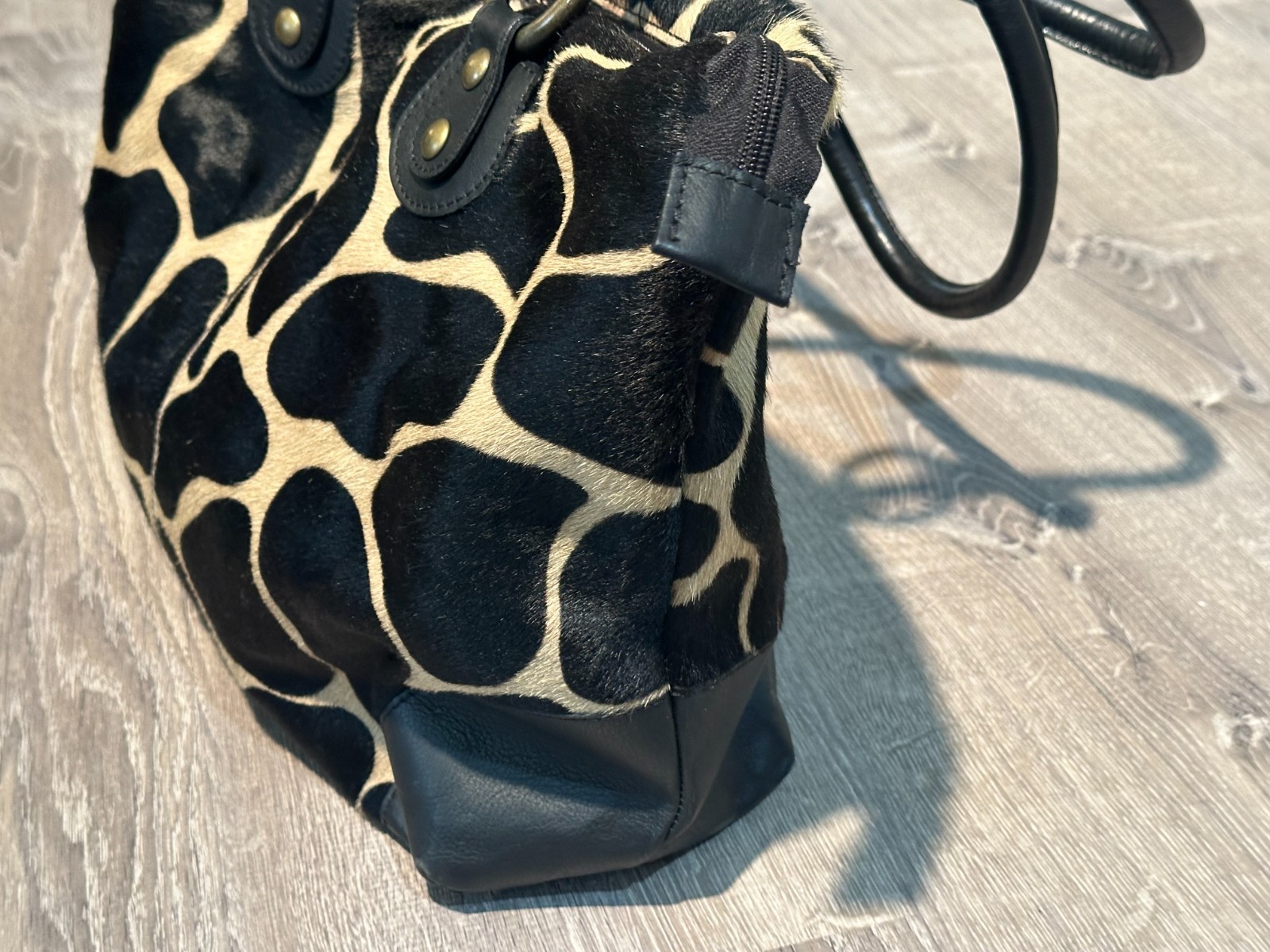 MAURIZIO TAIUTI Leather Cowhide Pony Hair Tote Purse Hobo Bag Italy