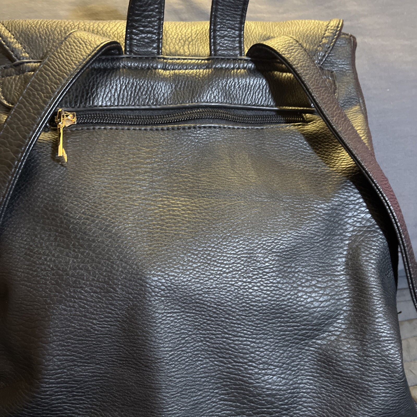 Madison West Backpack Messenger Bag Black Vegan Leather Pebbled Lots Of Pockets