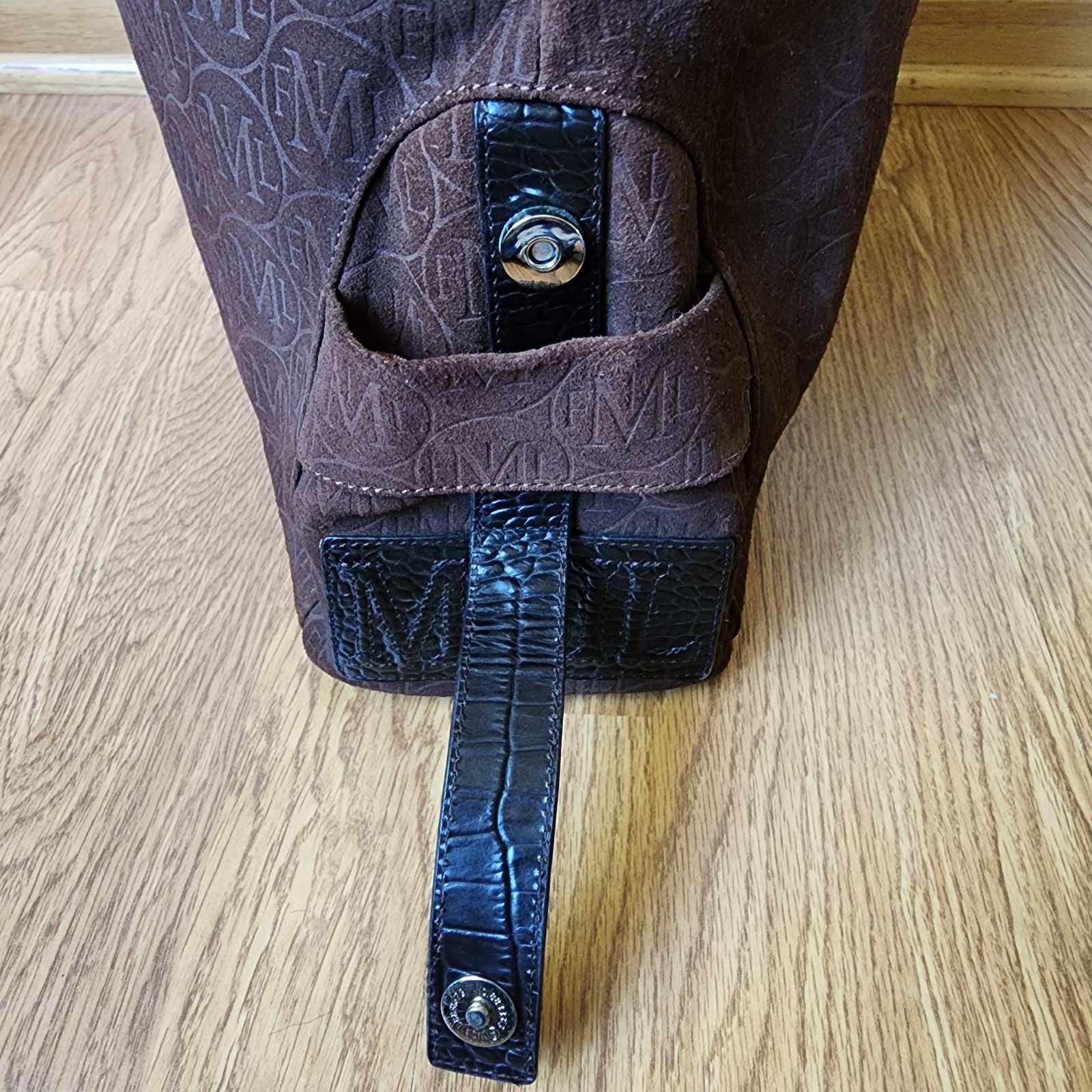My Flat In London Purse Large Handbag Brown Suede Bow Handle Hobo Bag Embossed