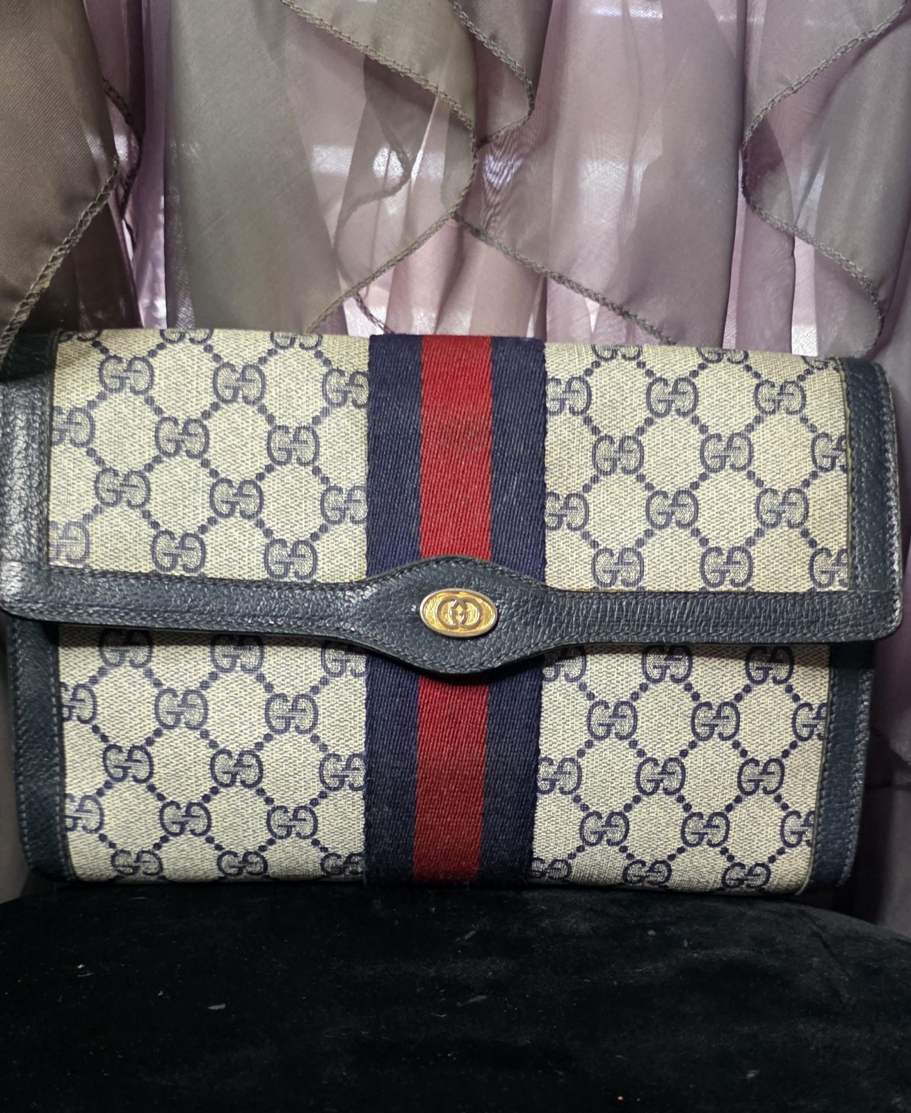 Gucci Vintage GG Web Clutch Blue Canvas