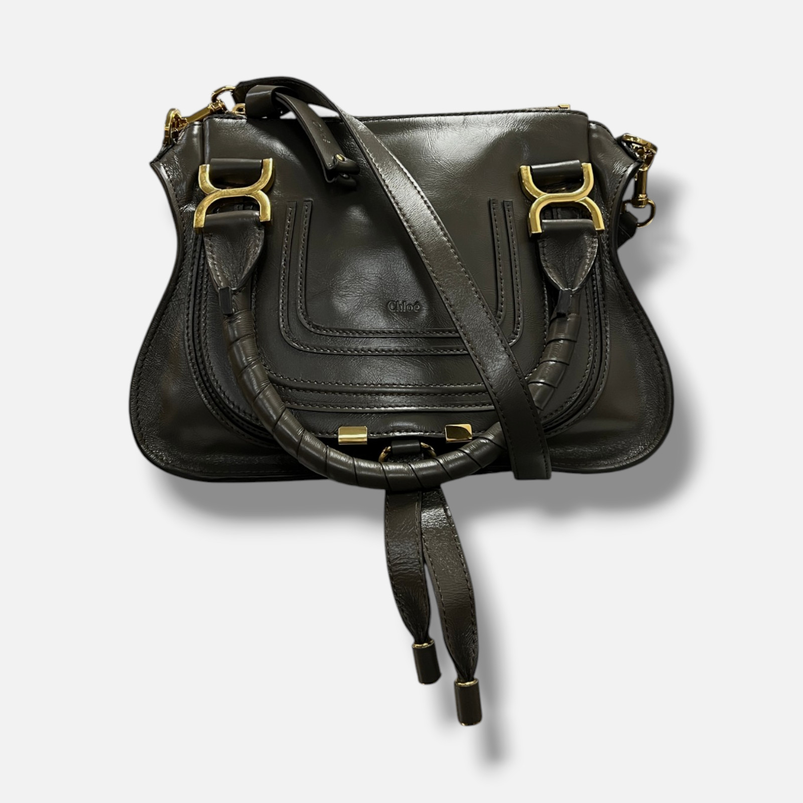 Chloé Womens Gray Marcie Leather Double Carry Satchel Bag