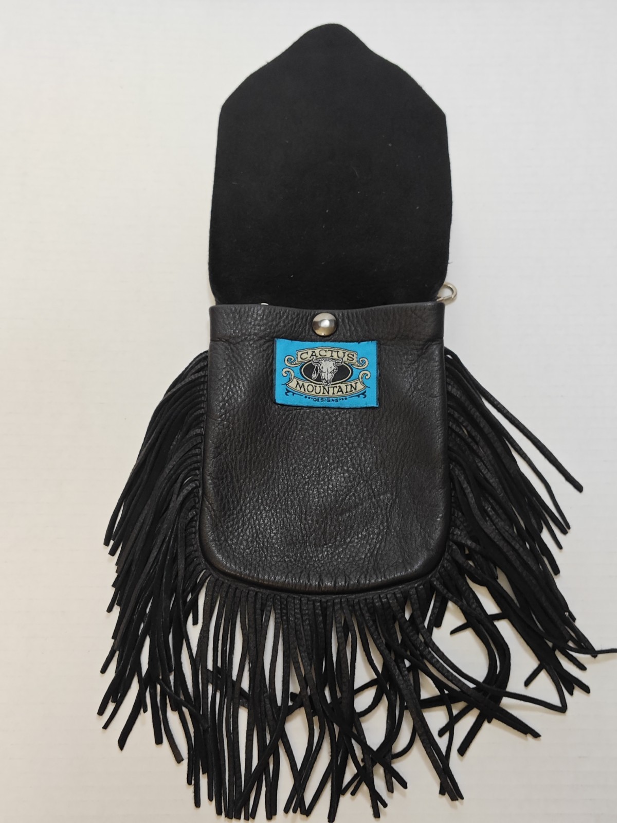 Cactus Mountain Designs Handmade Black Leather Fringed Loop Clasp Pouch Bag