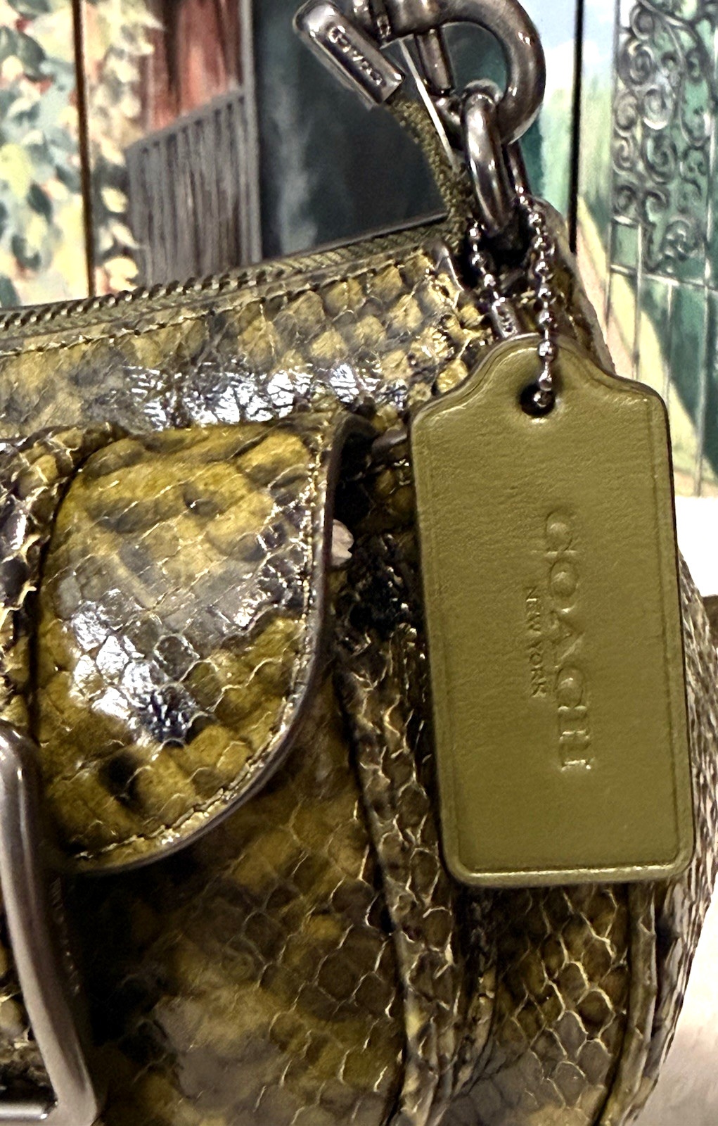 NWT Coach Ashton Snake Print Leather Shoulder Crossbody Bag CCE38 In OLIVE Multi