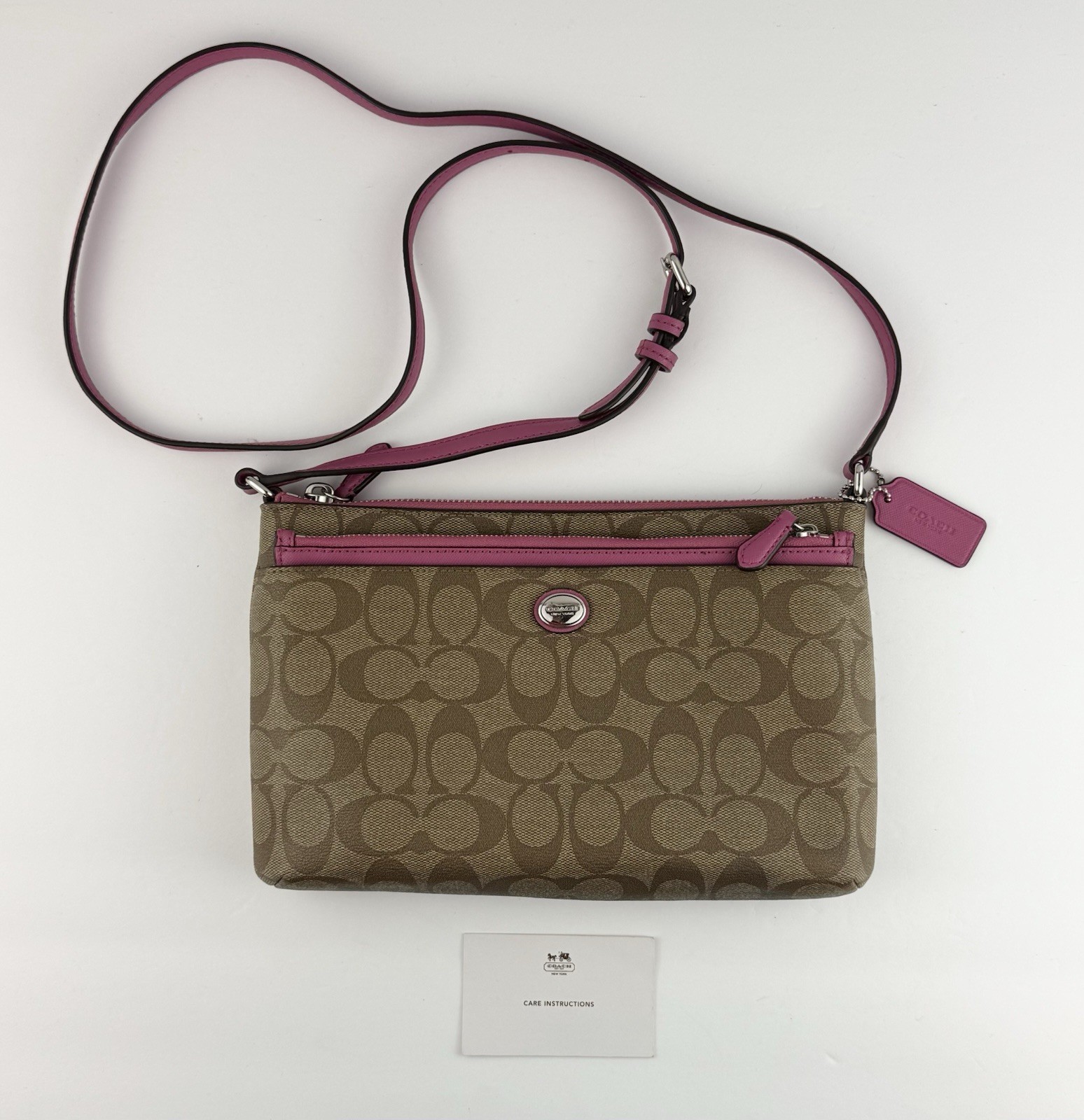 Coach Shoulder Bag Crossbody Brown Pink Logo/ Burgundy Strap