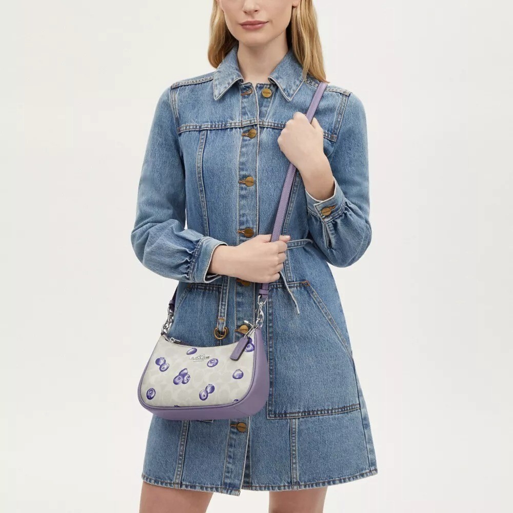 COACH CR292 Teri 2way Shoulder Bag Signature Canvas Blueberry Print NWT