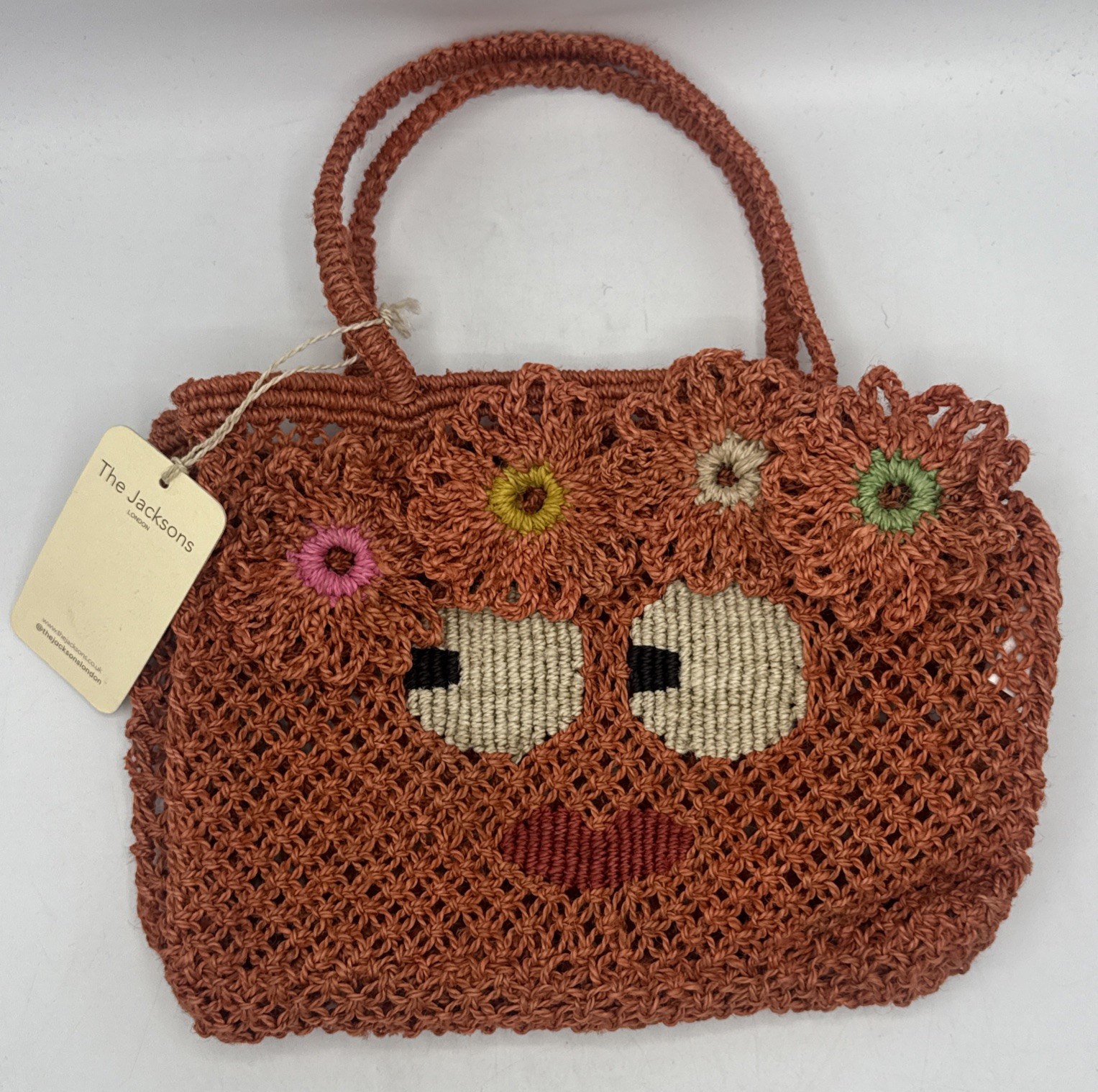 The Jacksons | Carmen Flower Face Jute Bag- Peach New With Tags