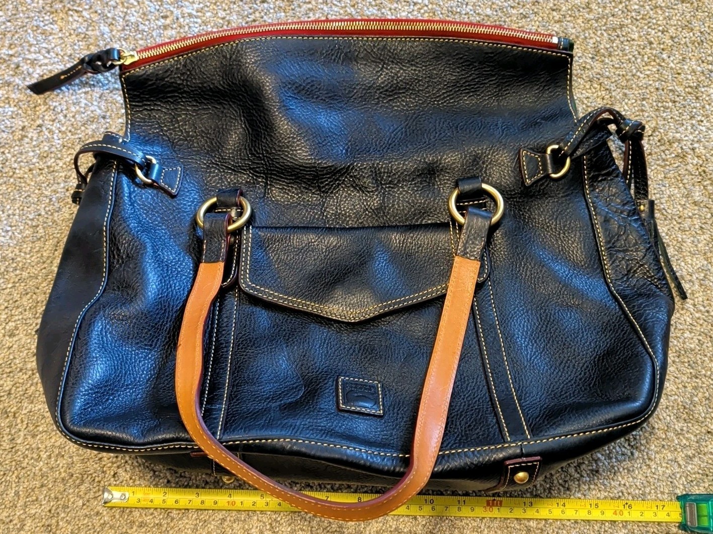 Dooney & Bourke Authentic Dark Navy Blue Vachetta Leather Satchel Shoulder Bag.
