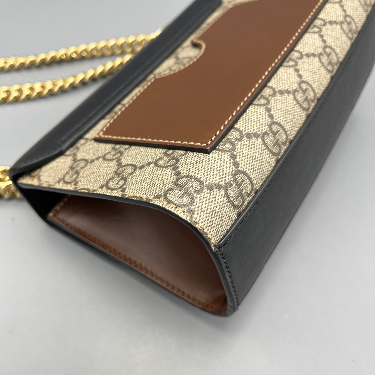 AUTH GUCCI Padlock Small GG Supreme Canvas Black Leather Bag.