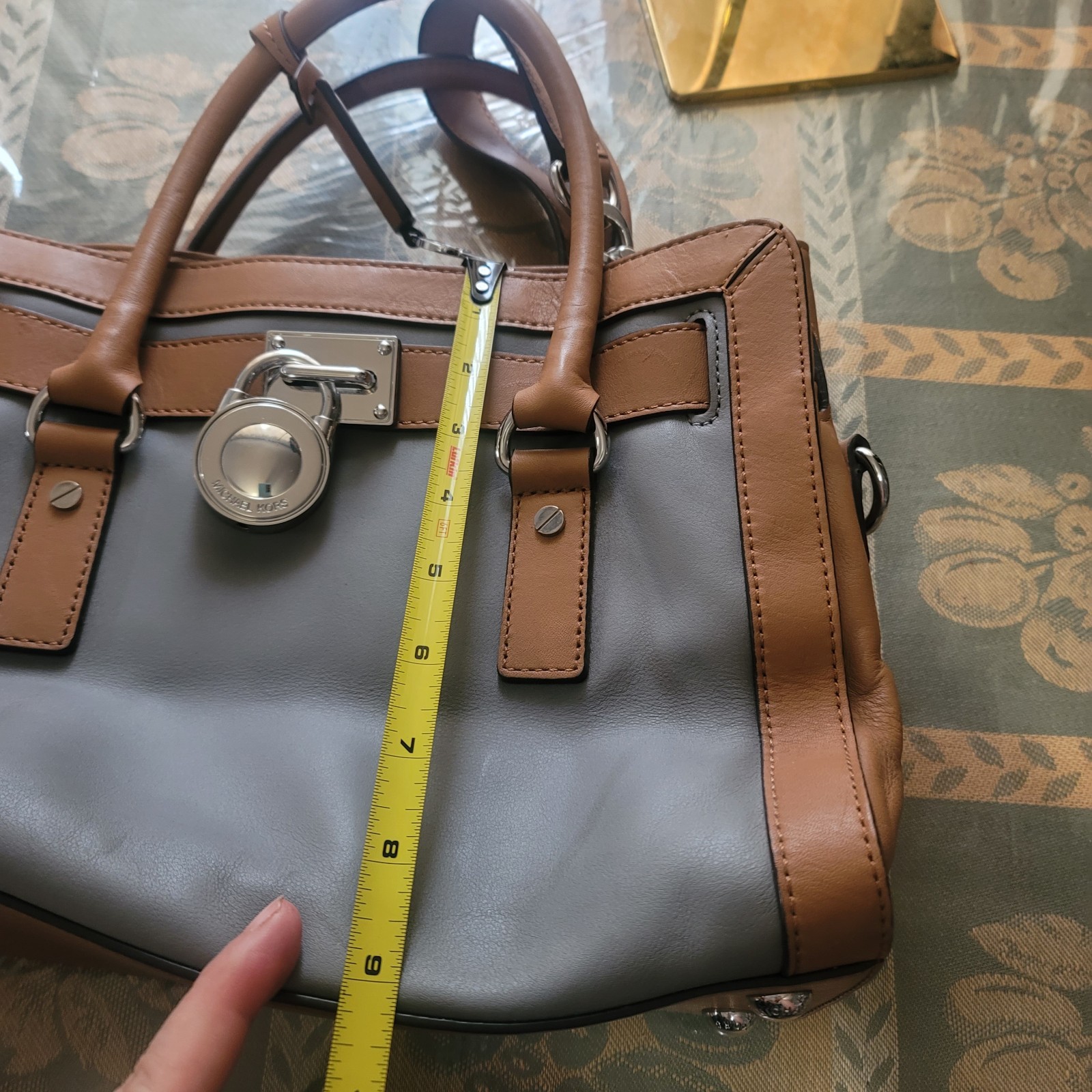 MICHAEL KORS HAMILTON FRAME OUT STEEL GRAY ACORN LEATHER SATCHEL BAG – Read des