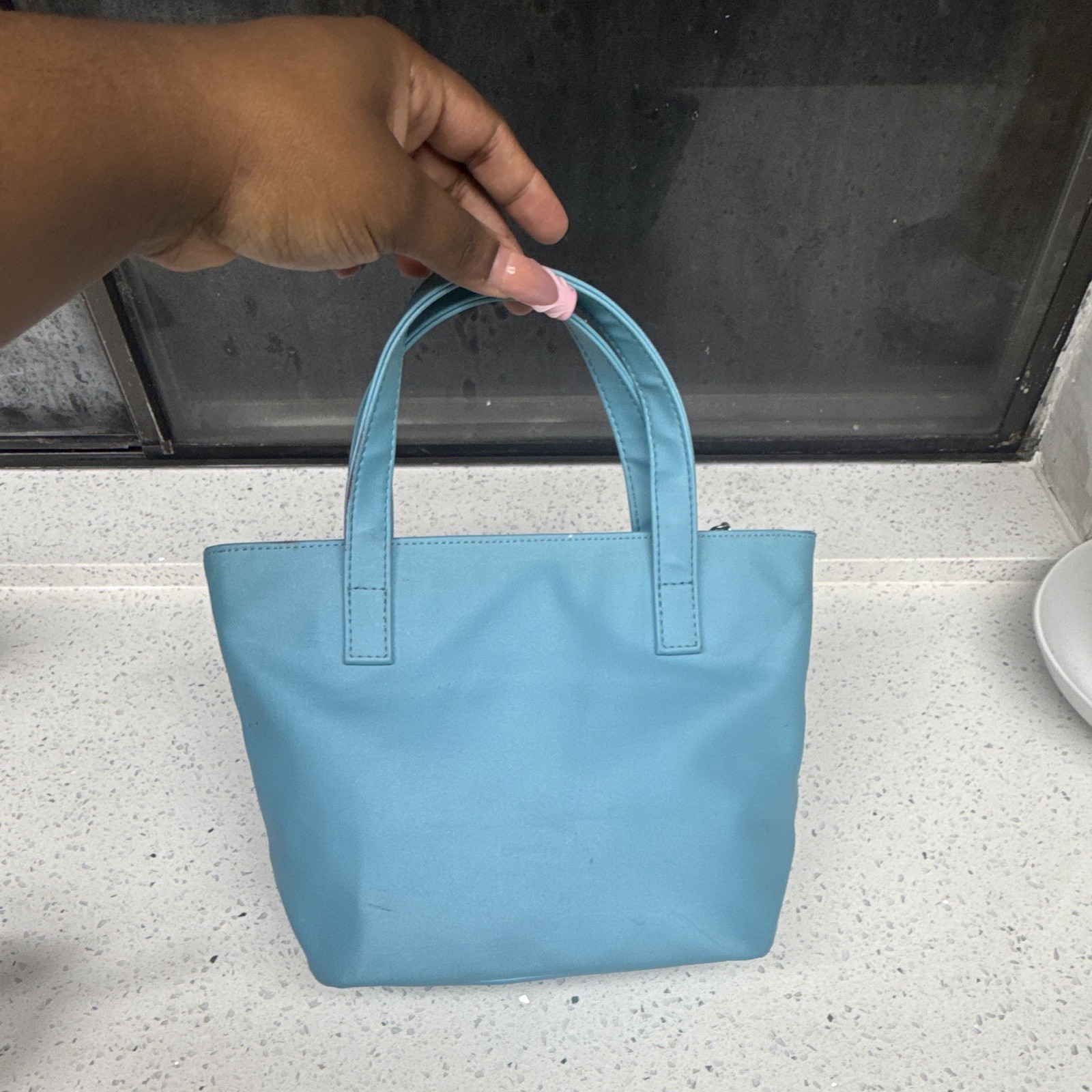 Amanda Smith Blue Solid Tote Bag Double Handles Zip Top Lined Inner Pockets