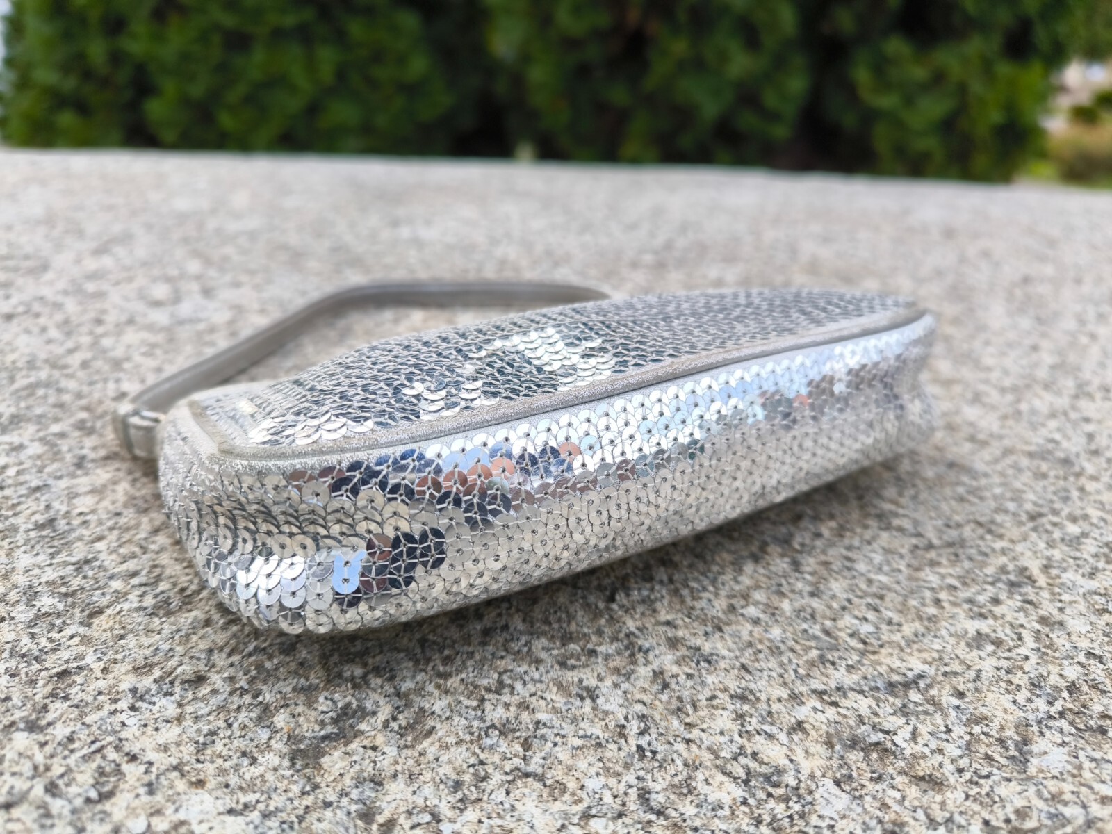 BALLY Y2K MINI Silver sequined leather suede hand bag purse