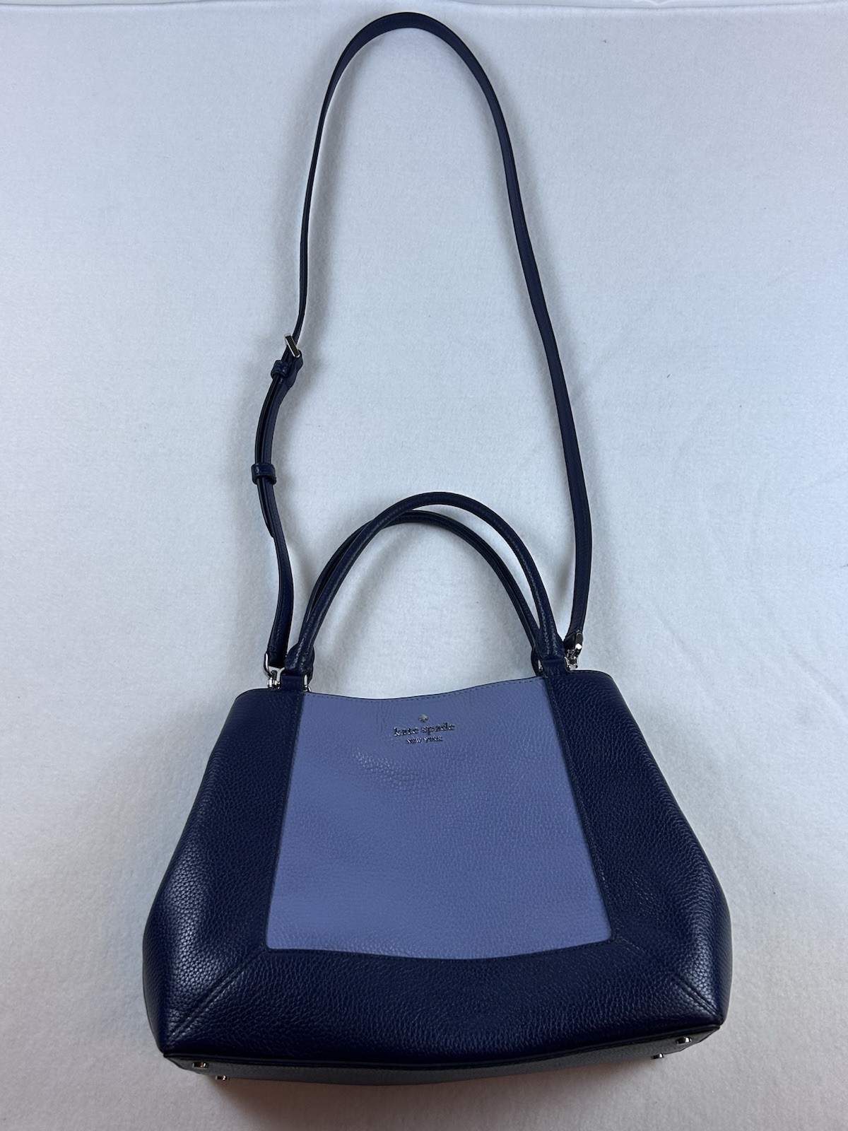 Kate Spade Lena Colorblock Satchel Pebbled Leather Parisian Navy Shoulder Bag