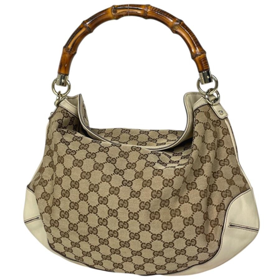 Gucci GG Canvas Leather Beige White Handbag 169961 #BS4364