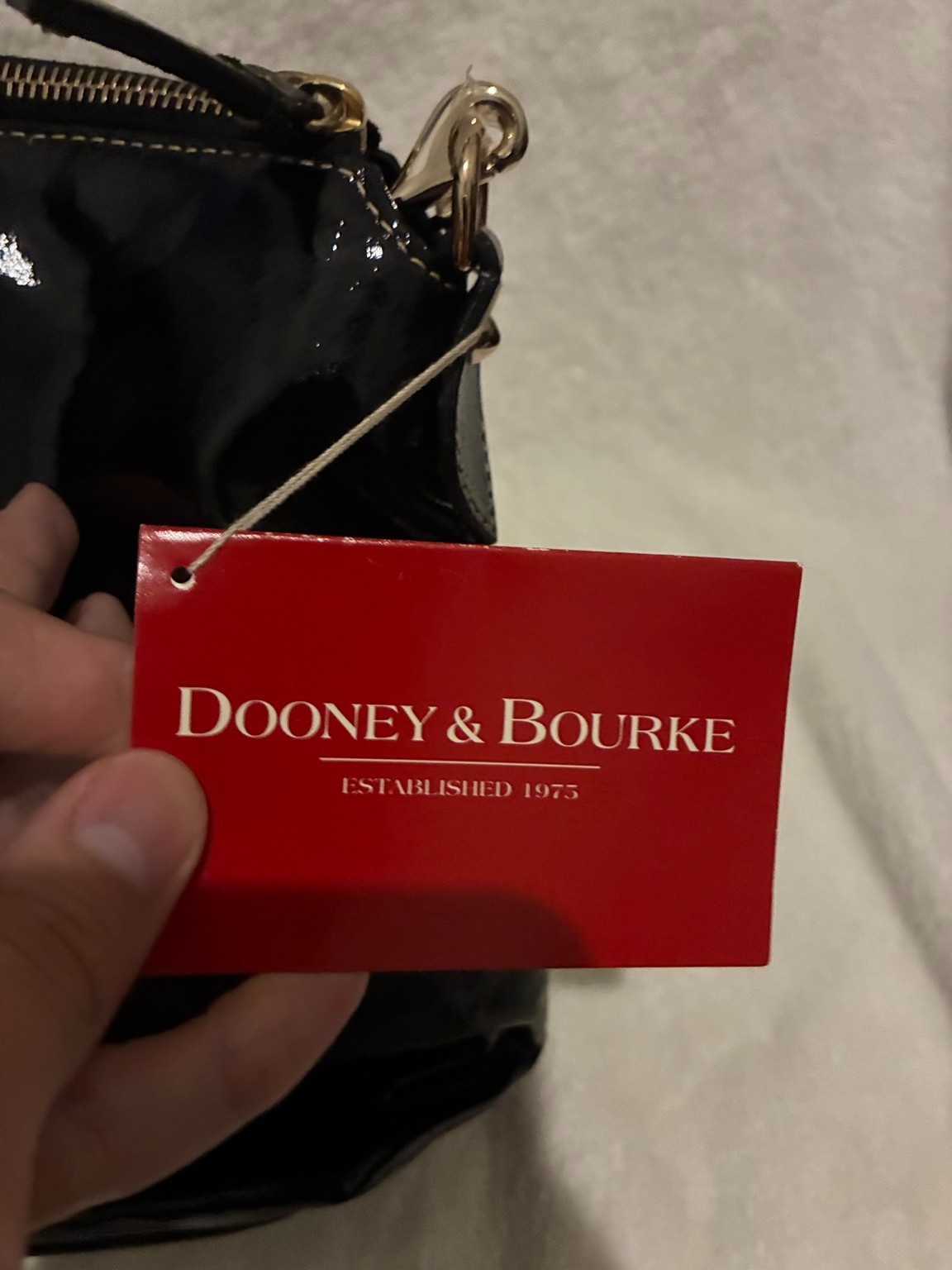 Dooney & Bourke PH224 Patent Leather Pocket Satchel Black NWT Dust Bag