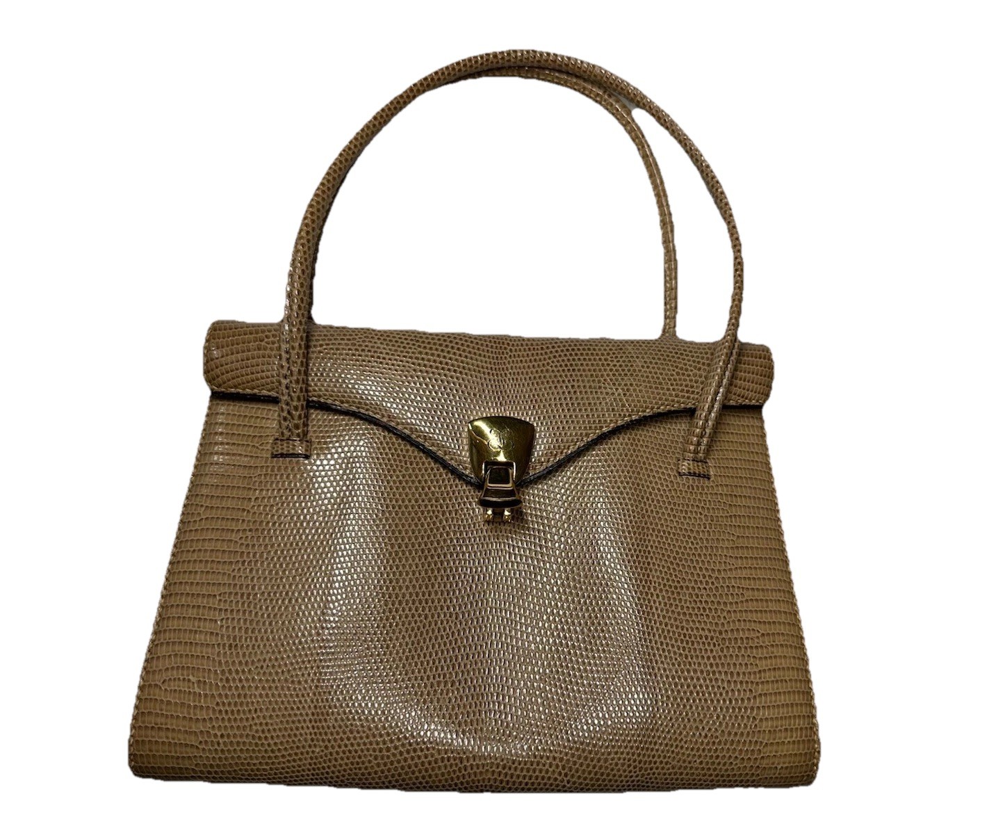 Vantage Judith Leiber Beige Lizard Skin Double Handle Bag Purse