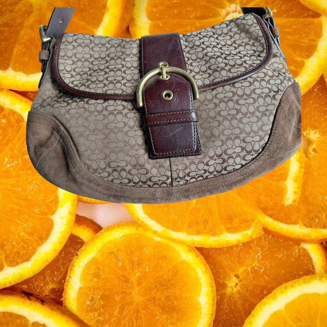 Coach Soho Mini Signature Jacquard Buckle Flap Hobo Bag Brown 6808