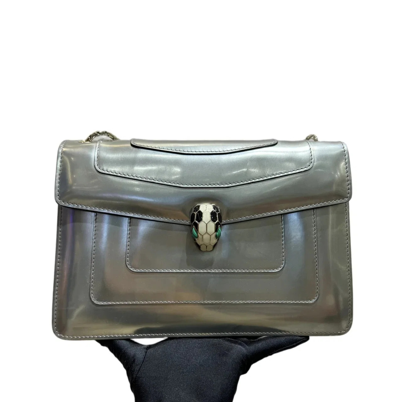 Bvlgari Crossbody Bag Silver Metallic Glazed Calfskin (ys070626i1r)