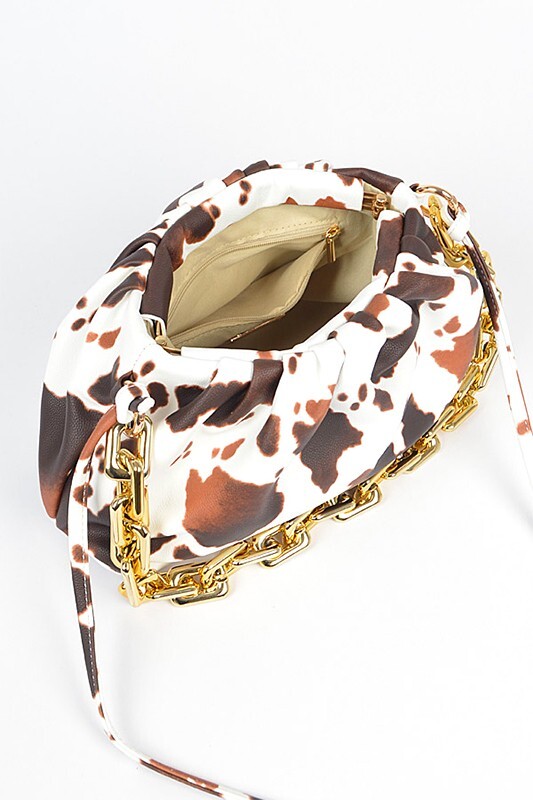BNWT Cow Print Animal Print Chunky Chain Accent Crossbody Swing Bag