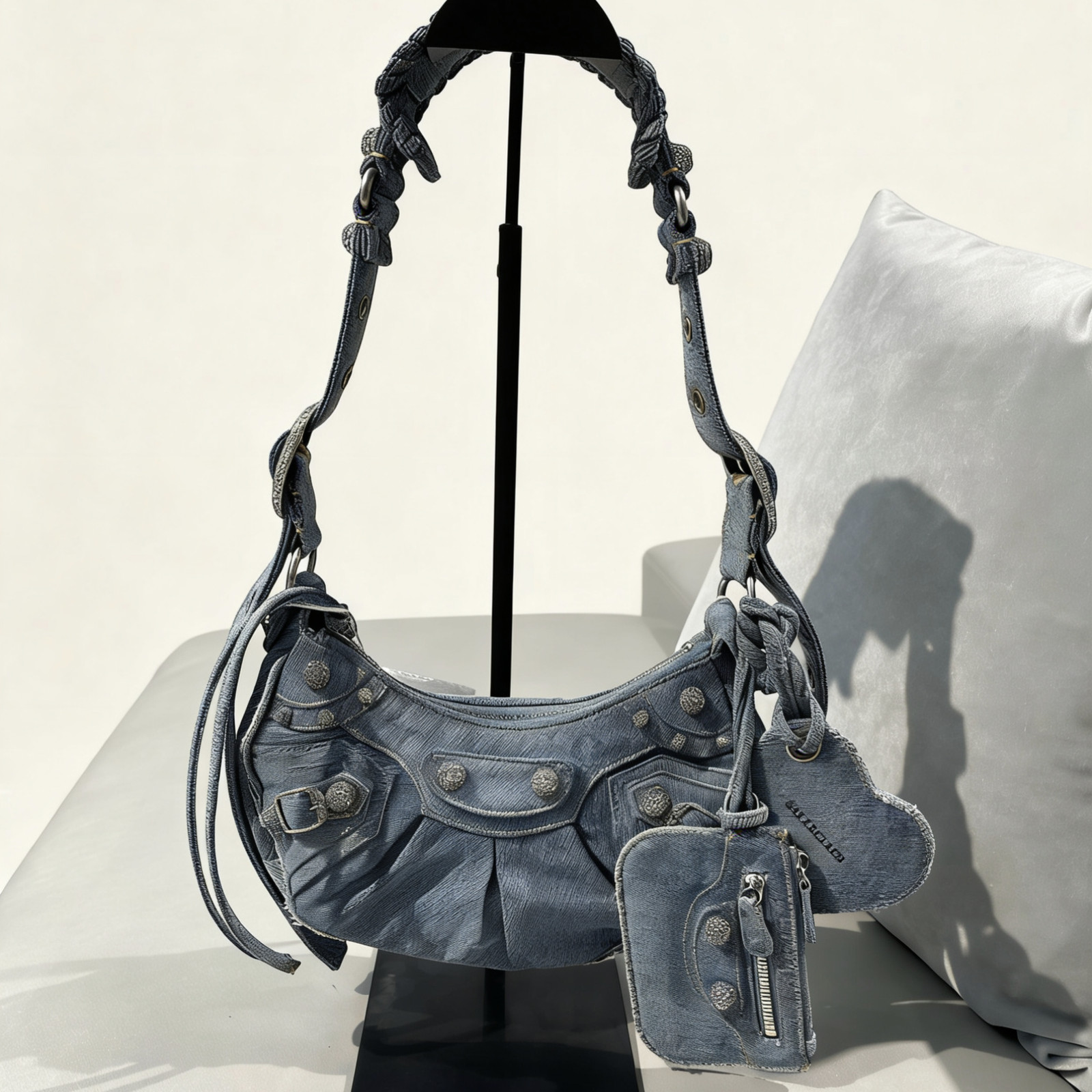 Balenciaga Le Cagole Denim & Rhinestone XS Bag