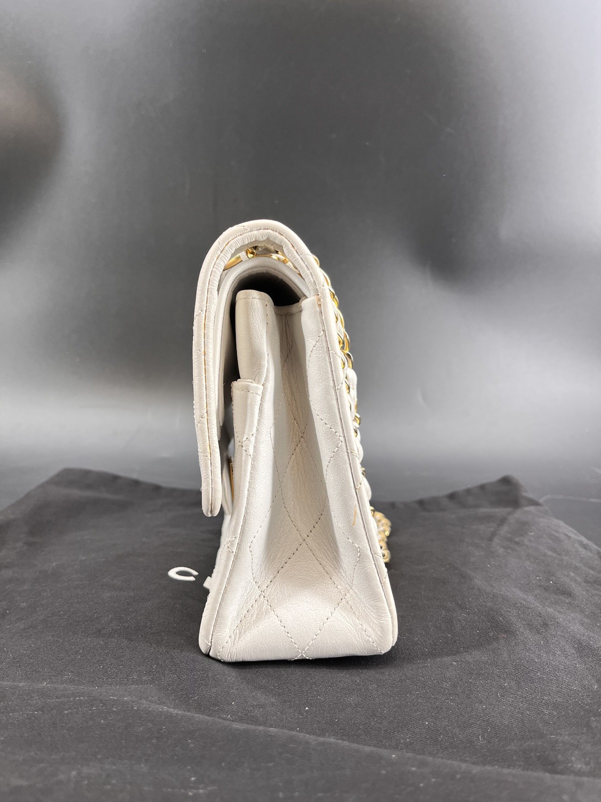 Authentic Chanel Medium Classic Double Flap White Caviar Light Gold HW Bag