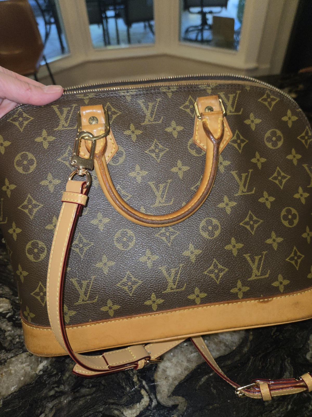 Louis Vuitton Monogram Alma PM Satchel Zip Lock Gold Hardware Brown