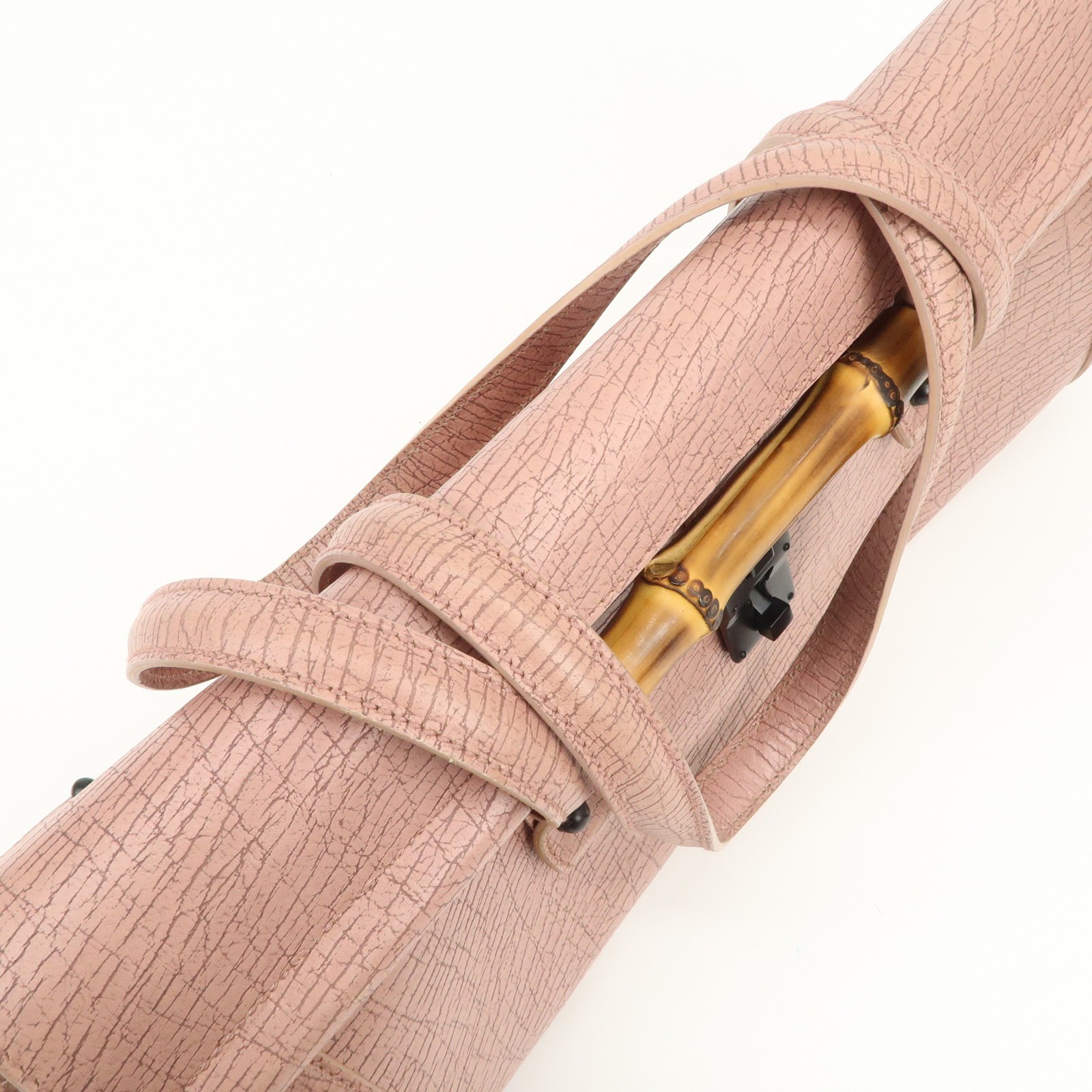 GUCCI Bamboo Embossed Leather Shoulder Bag Hand Bag Pink 111715 Auth Used F/S