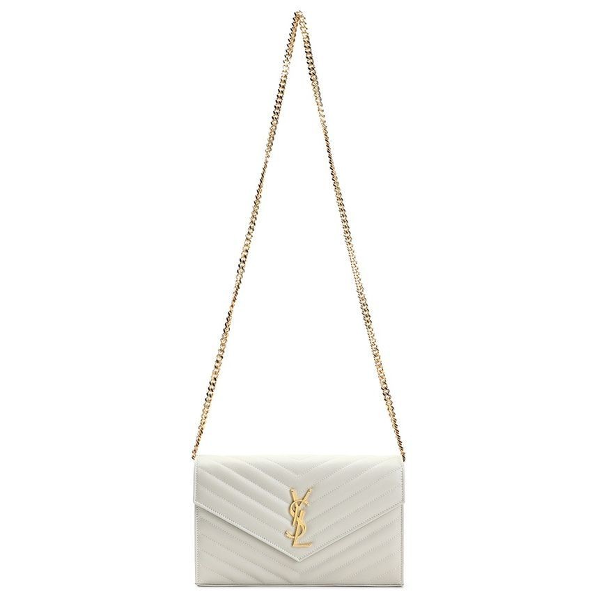 SAINT LAURENT YSL CASSANDRE Cowhide Leather Bag Women’s White 7.4×1.3×4.9 in