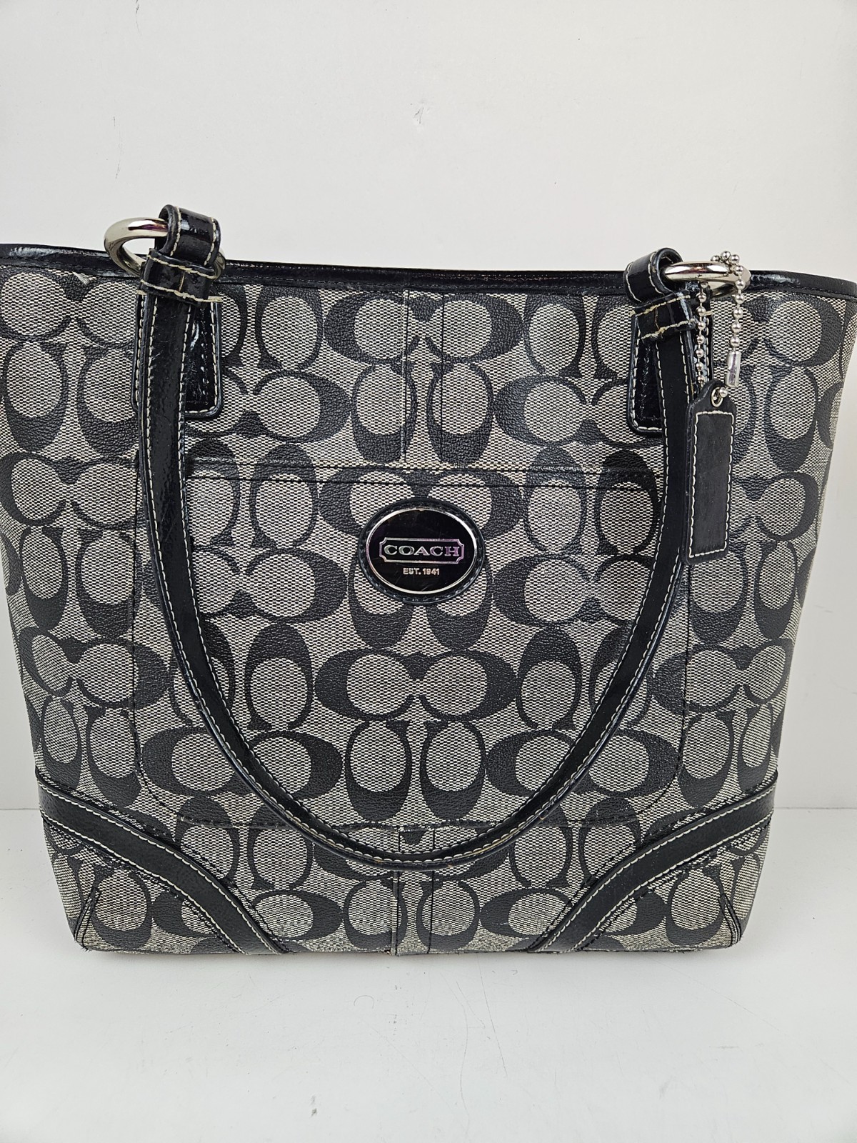Coach Purse Signature Logo Heritage Peyton Hand Shoulder Tote Bag Black F18917