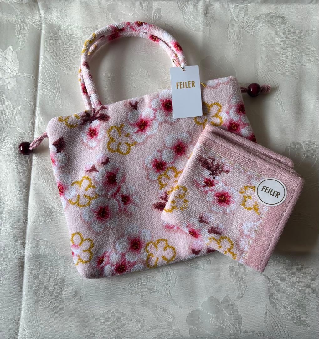 FEILER Koizakura Drawstring Handbag with Handle Handkerchief Set Sakura Japan